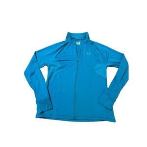 Under Armour Women's Sz Large Zip Athletic Fitted Jacket Light Teal I Run‎